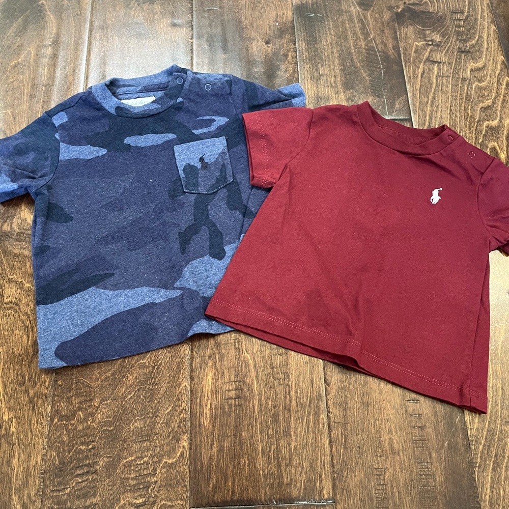 Ralph Lauren Baby Boy Shirts size 6 Months Blue Camouflage Maroon Lot of 2 - Picture 1 of 6